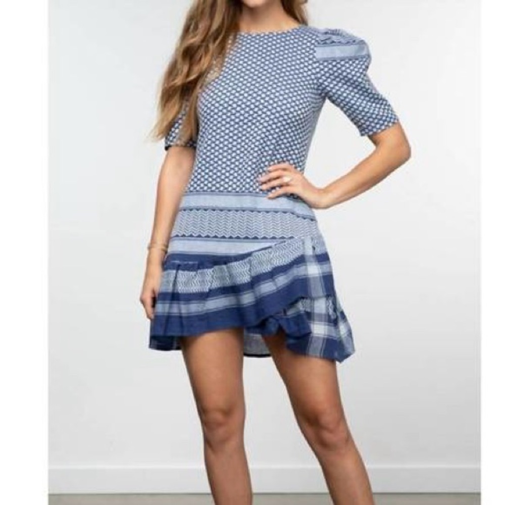 Cecilie Copenhagen Olivia Dress Twilight Blue Handloom Cotton Geometric Wrap
